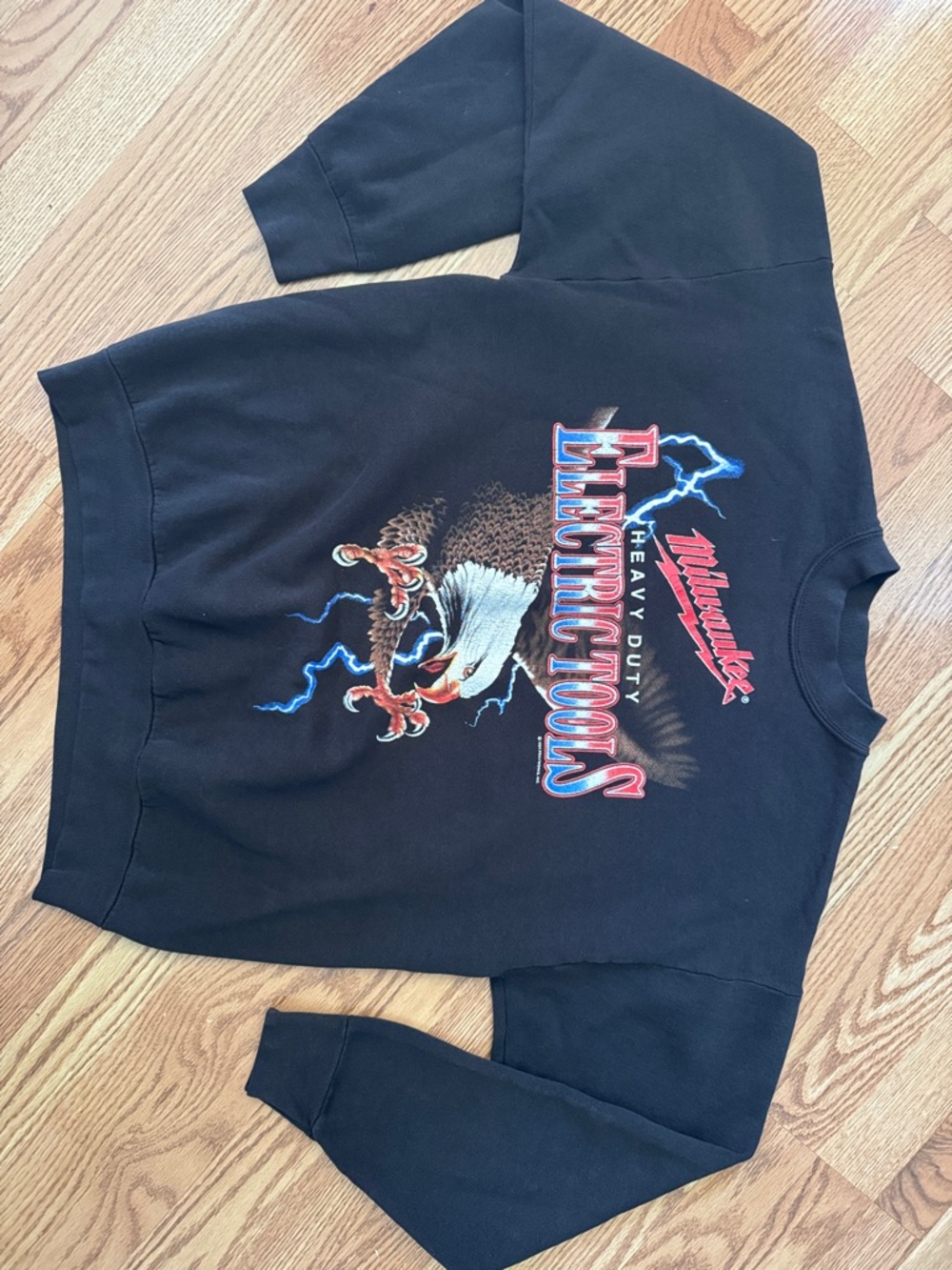 Milwaukee Tools Vintage Black Sweatshirt with Bald Eagle & Lightning Graphic